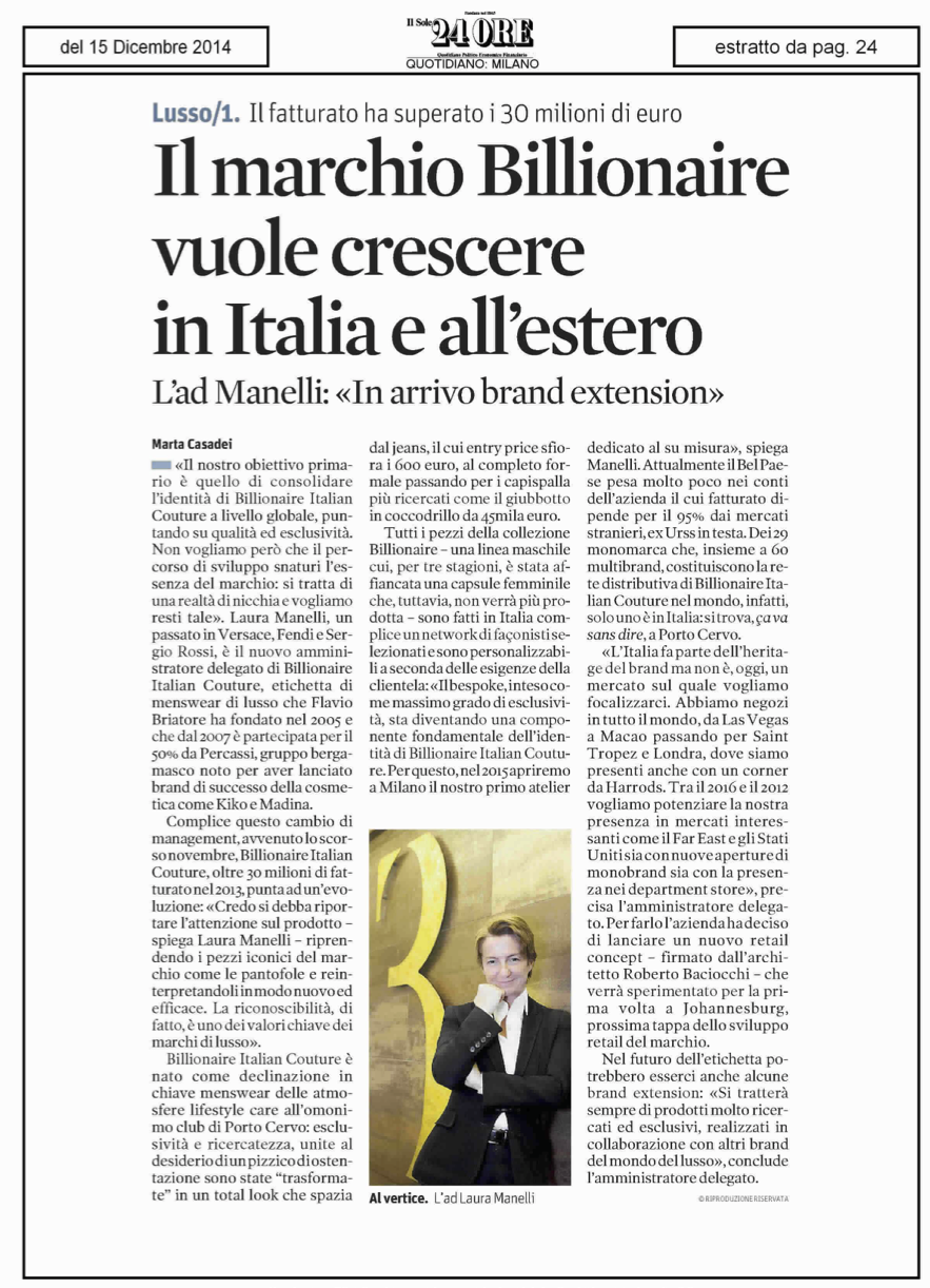 Il Sole 24 Ore
Dicembre 2014
