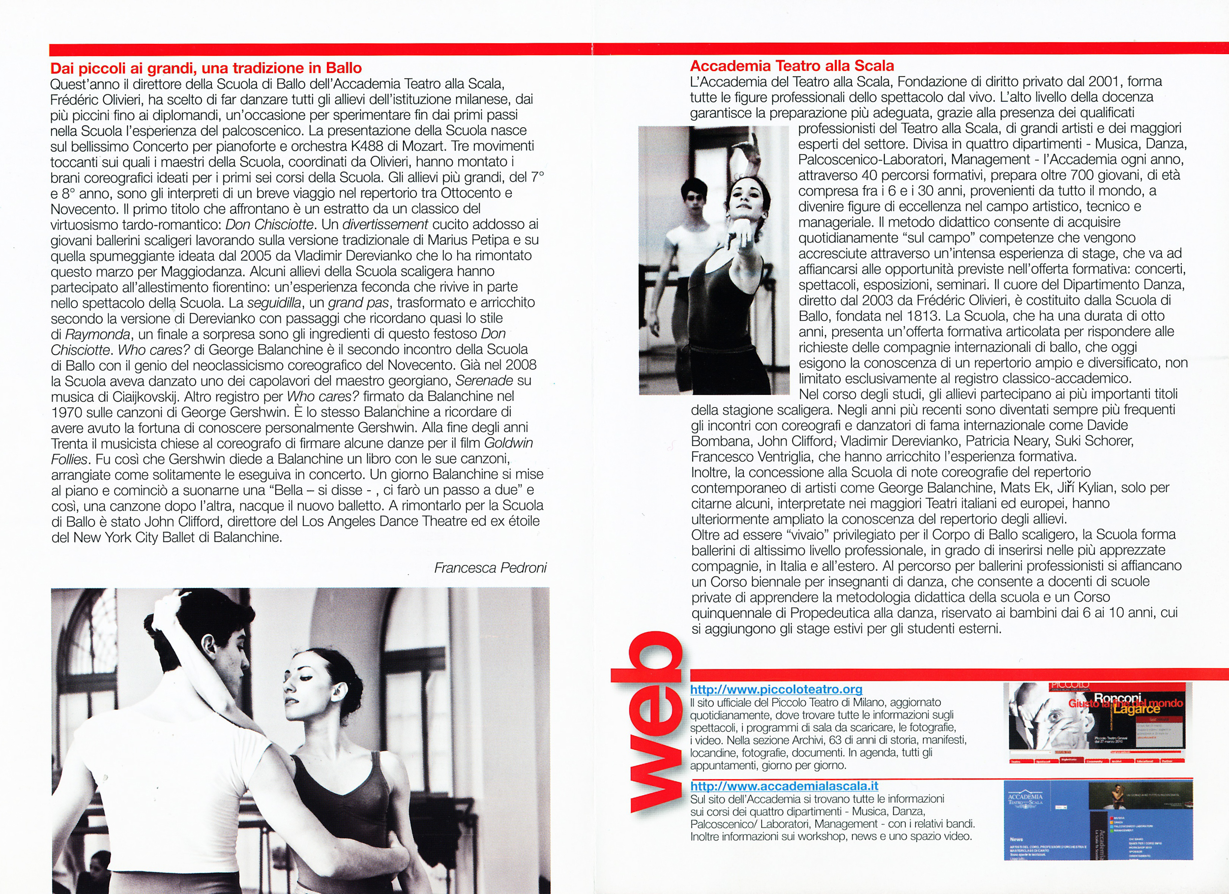 Programma di Sala Piccolo Teatro di Milano, 
Aprile 2010